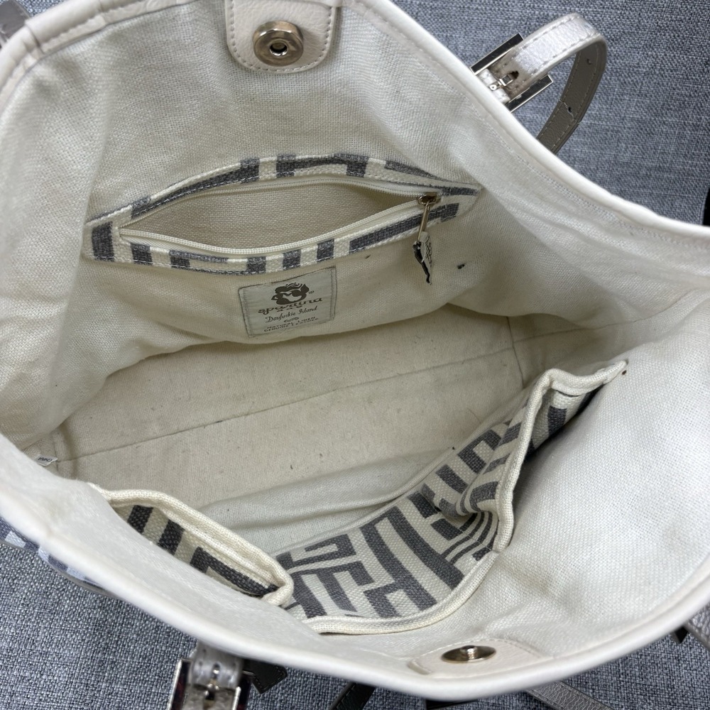 Spartina 449 De Renne Daufuskie Turn Key Classic Natural Linen Leather Tote - Picture 8 of 14